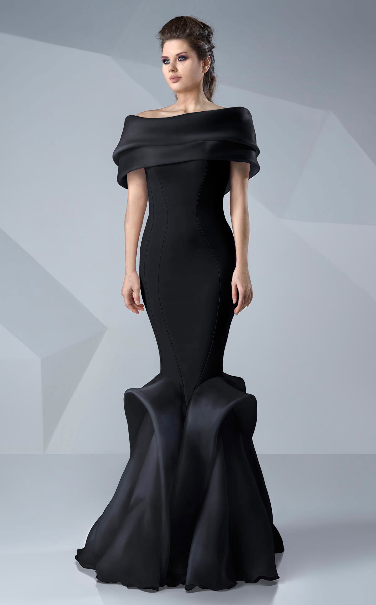 ★ ★ [Min-gyu wears] 6 color unisex monogram emb MNM - Buy MNM Couture Style E0061 Now - Ethereal Chiffon Gown